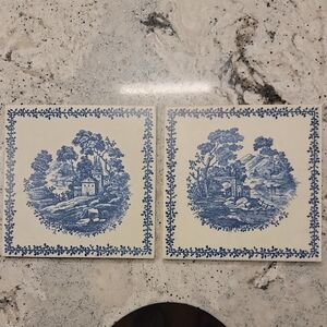 Set of 2 💗  RICHARD GINORI Decorative Tiles MADE IN ITALY 6”x6” Blue & White